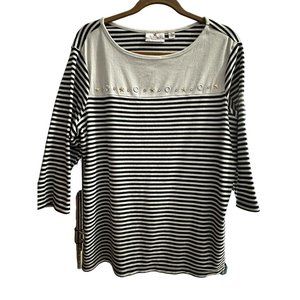 Quacker Factory size XL navy stripe circle star embellished 3/4 sleeve top